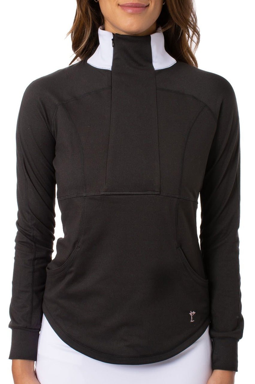Black Contrast Quarter Zip Pullover - GolftiniTech Jackets