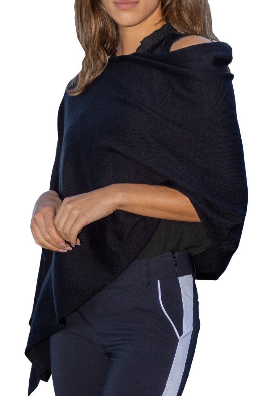 Black Cotton Cashmere Poncho - GolftiniPonchos