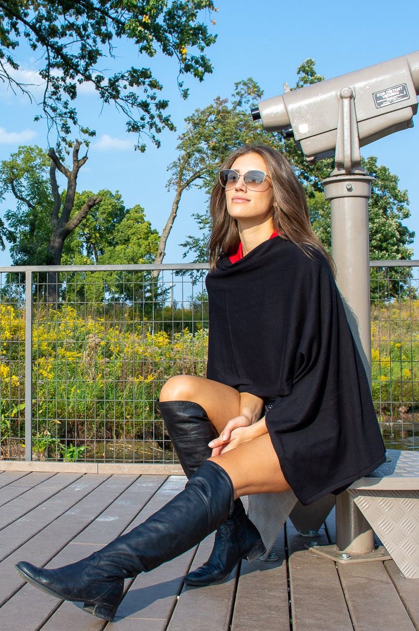 Black Cotton Cashmere Poncho - GolftiniPonchos