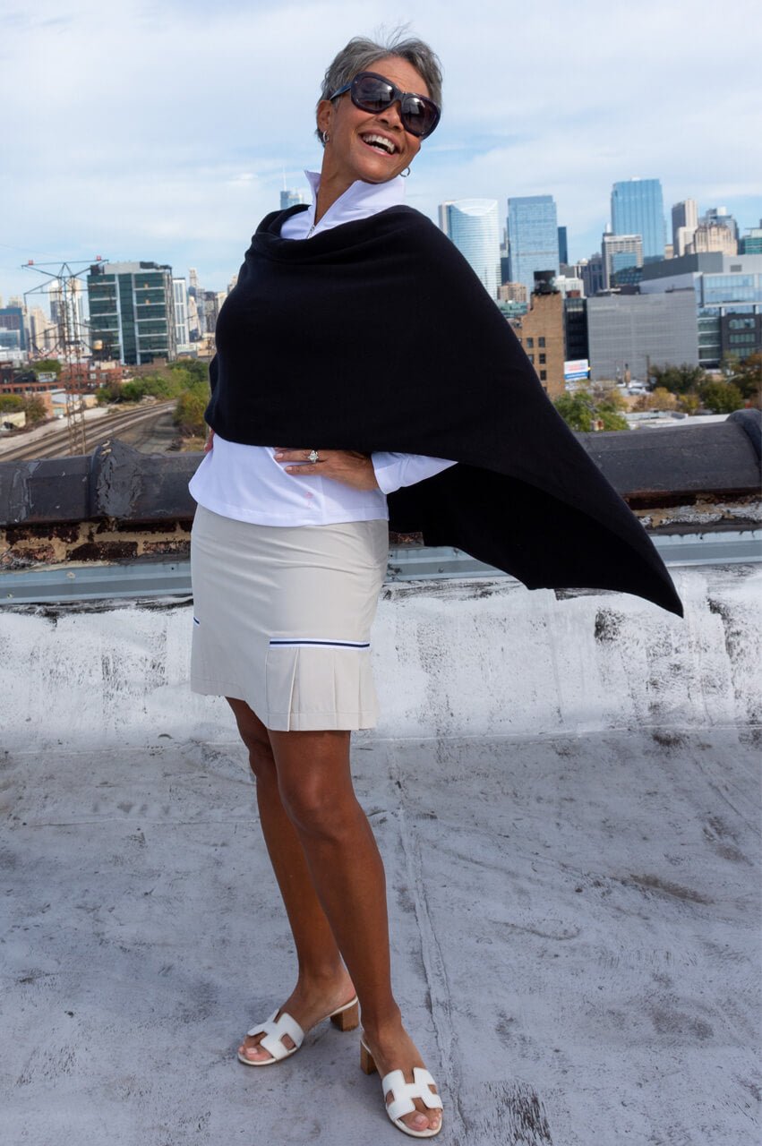 Black Cotton Cashmere Poncho - GolftiniPonchos