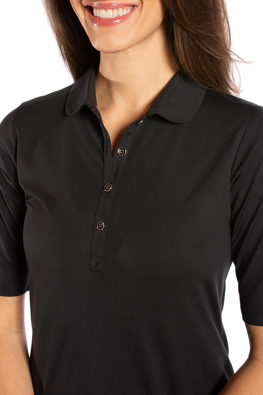 Black Fabulous Elbow Polo - GolftiniTops