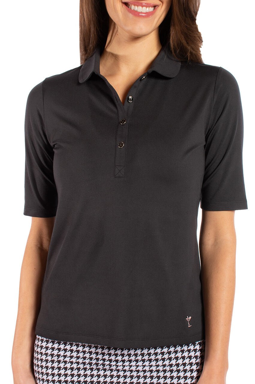 Black Fabulous Elbow Polo - GolftiniTops