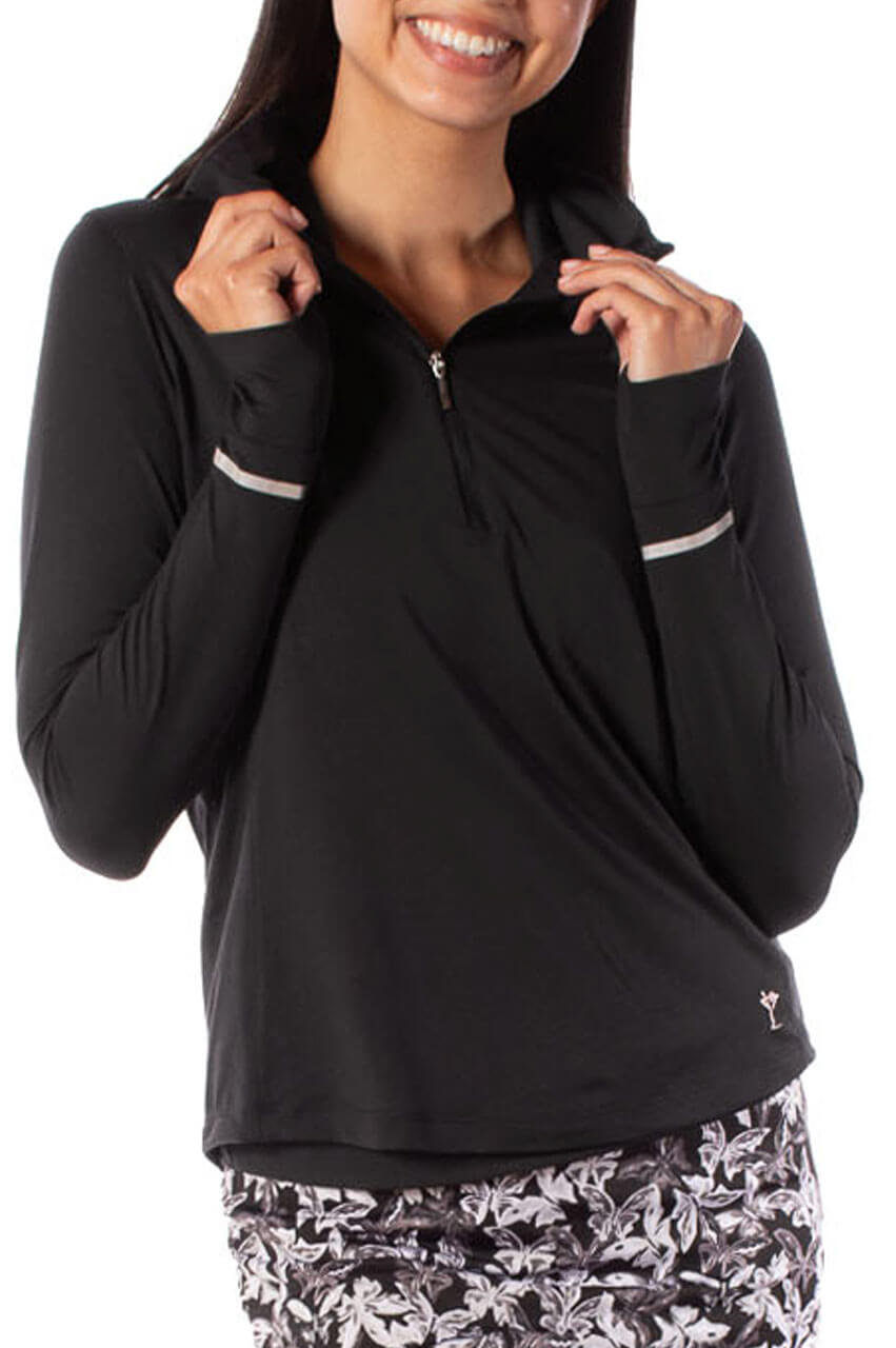 Black Fabulous Mock Pullover - GolftiniTops