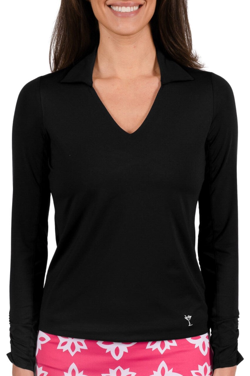 Black Long Sleeve Lisa Sport Polo - GolftiniTops