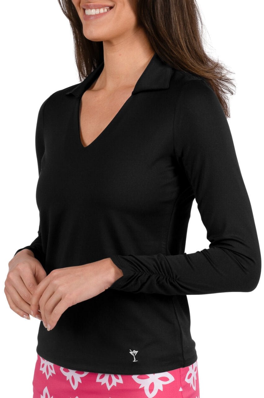 Black Long Sleeve Lisa Sport Polo - GolftiniTops