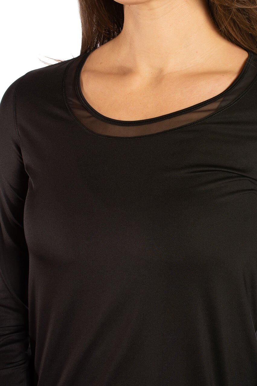 Black Long Sleeve Mesh Trim Top - GolftiniTops