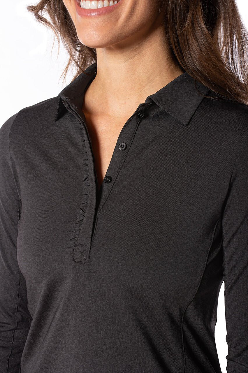 Black Long Sleeve Ruffle Polo - GolftiniTops