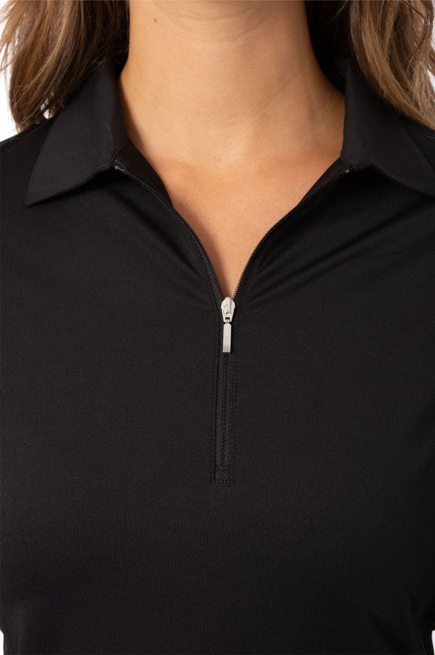 Black Long Sleeve Zip Polo - GolftiniTops