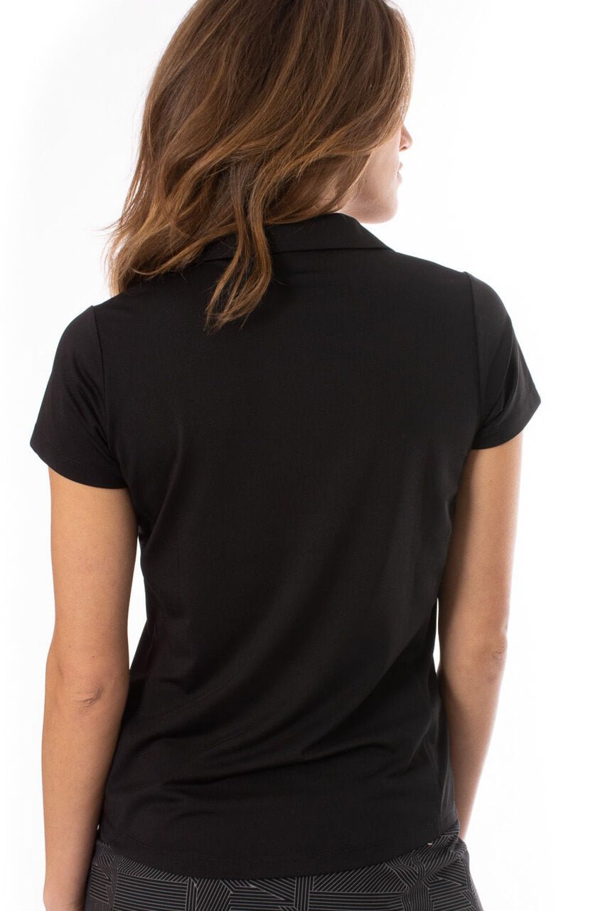 Black Short Sleeve Ruffle Polo - GolftiniTops