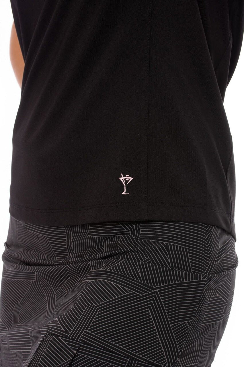Black Short Sleeve Ruffle Polo - GolftiniTops