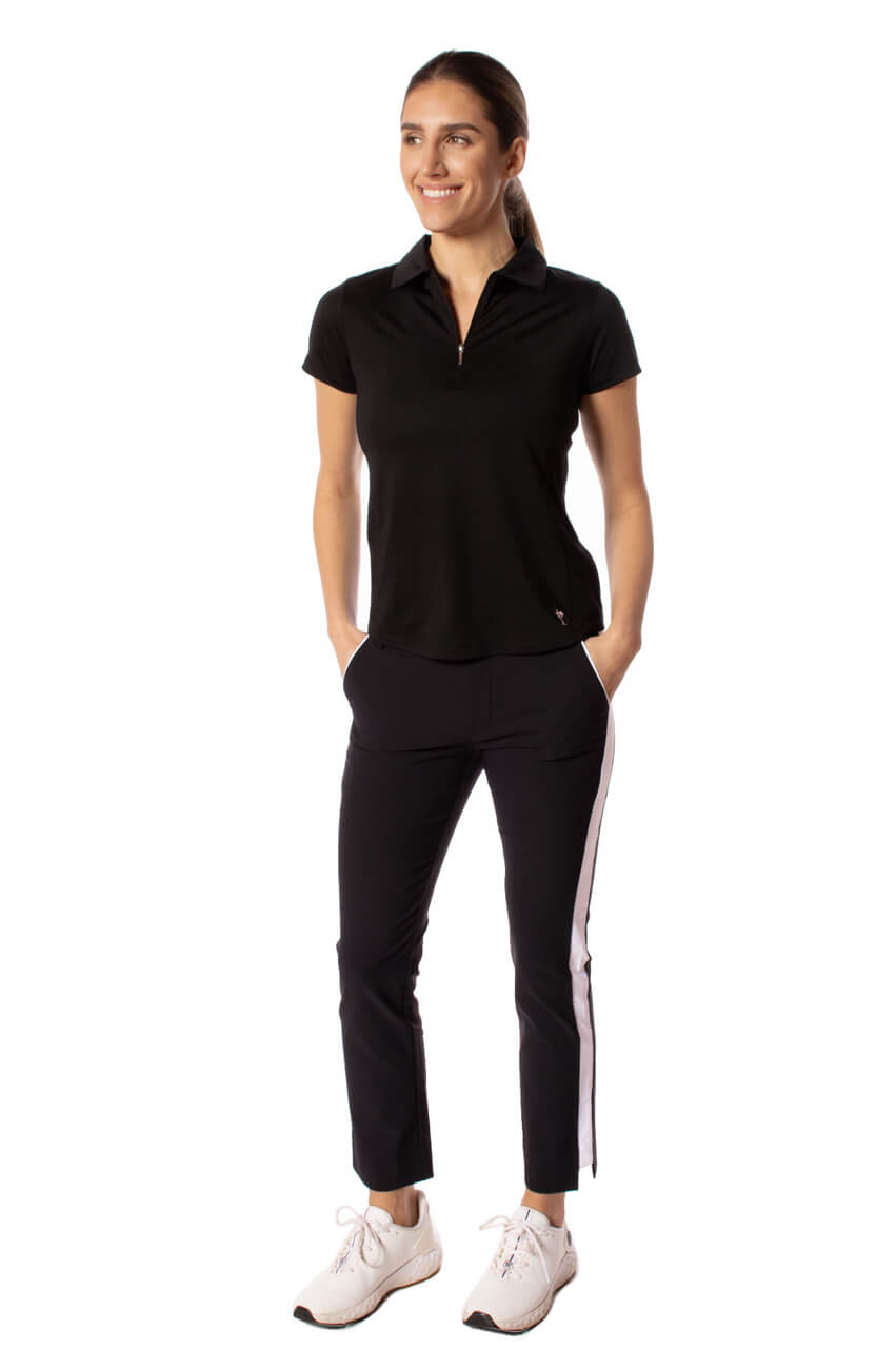 Black Short Sleeve Zip Polo - GolftiniTops
