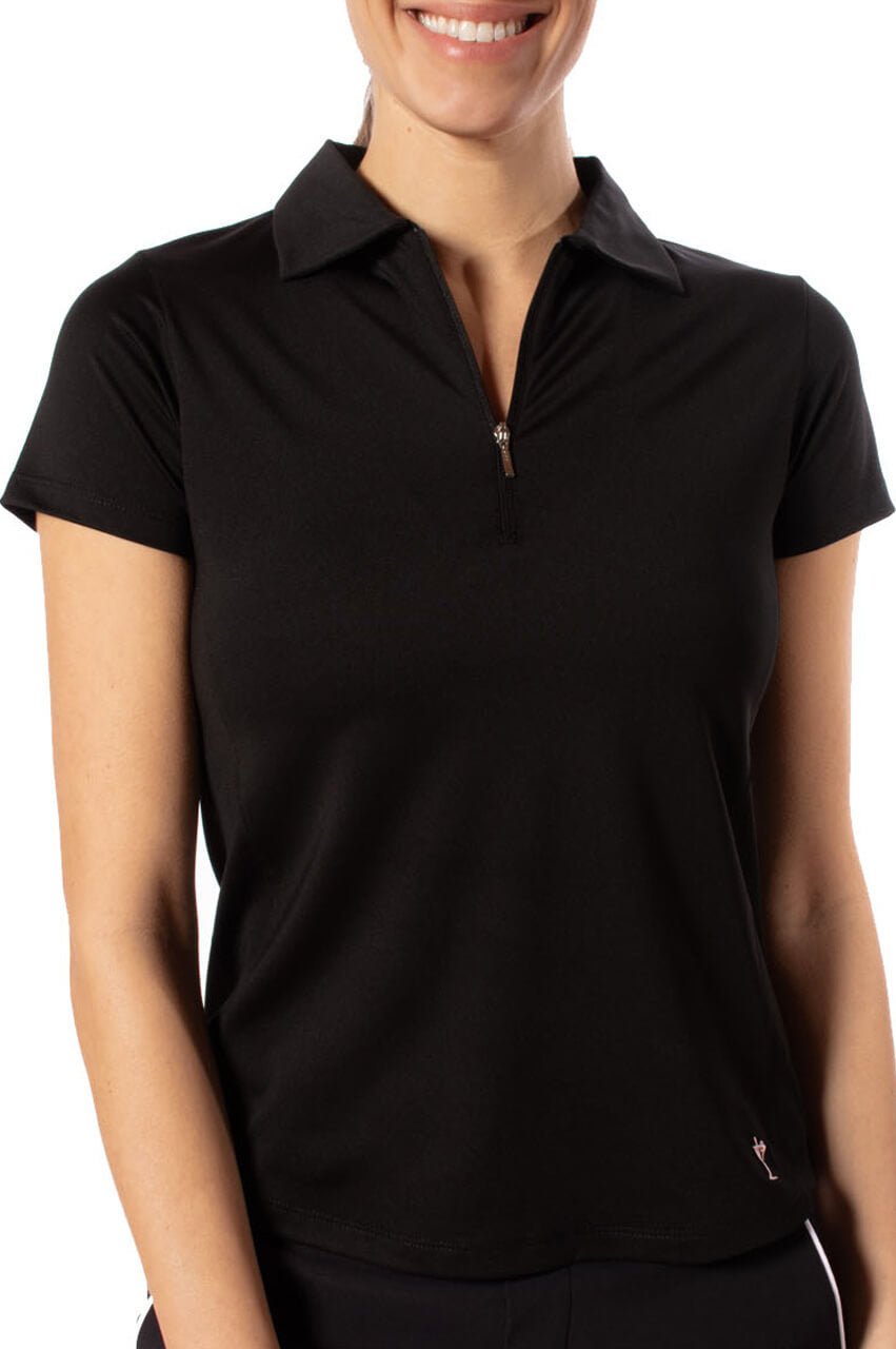 Black Short Sleeve Zip Polo - GolftiniTops