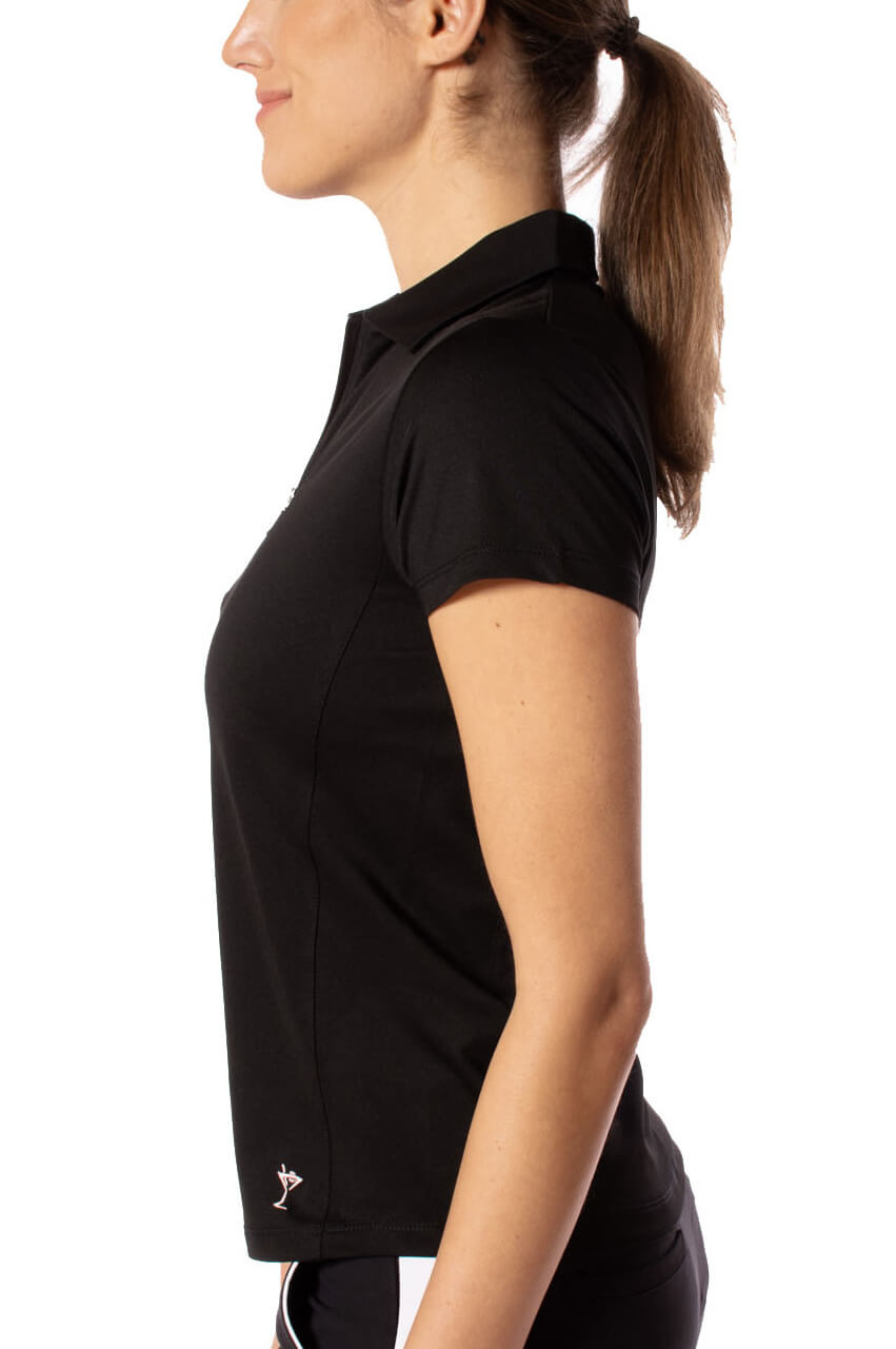 Black Short Sleeve Zip Polo - GolftiniTops