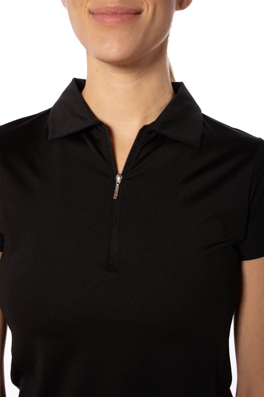 Black Short Sleeve Zip Polo - GolftiniTops