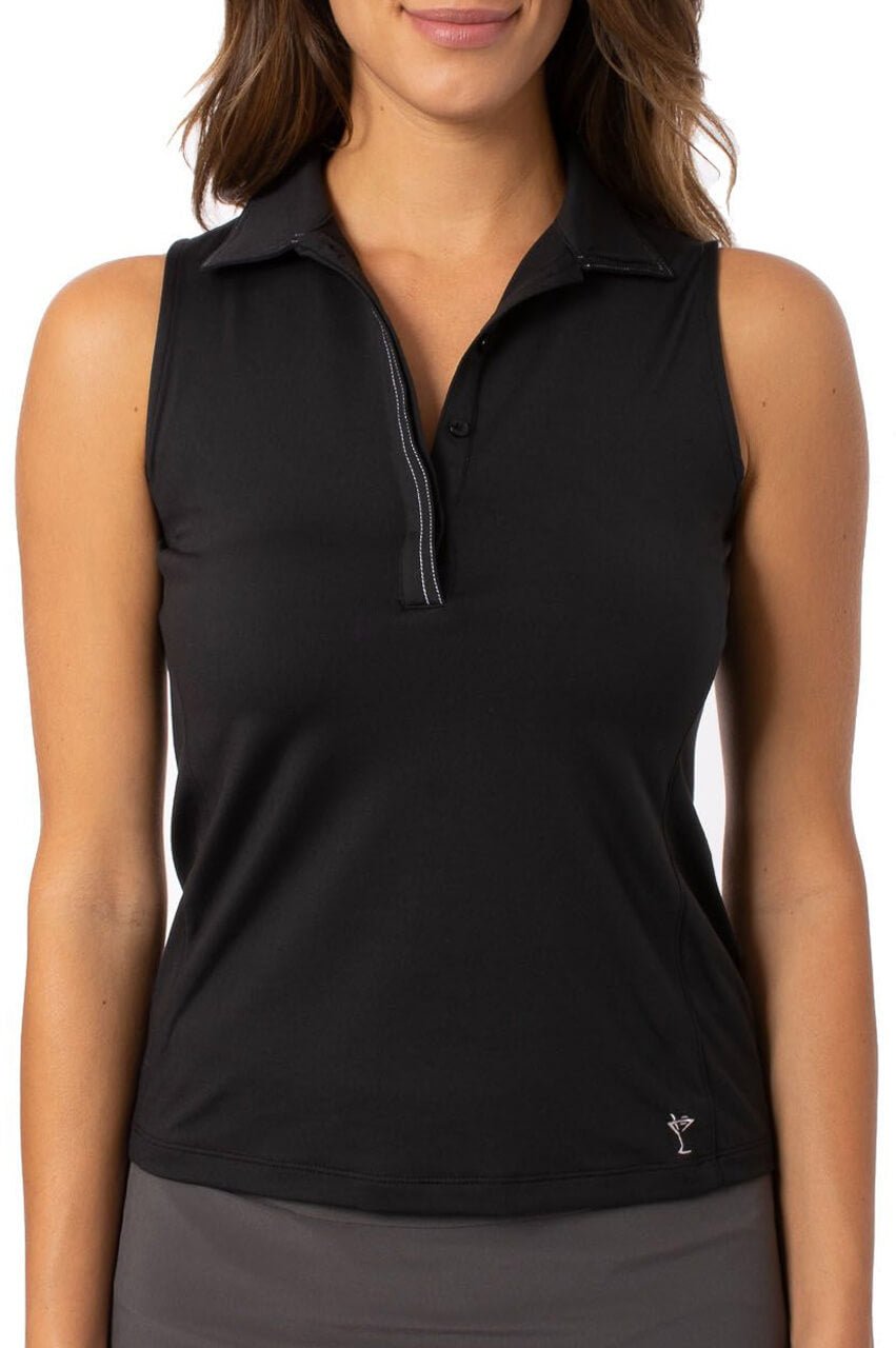 Black Sleeveless Fabulous Polo - GolftiniTops