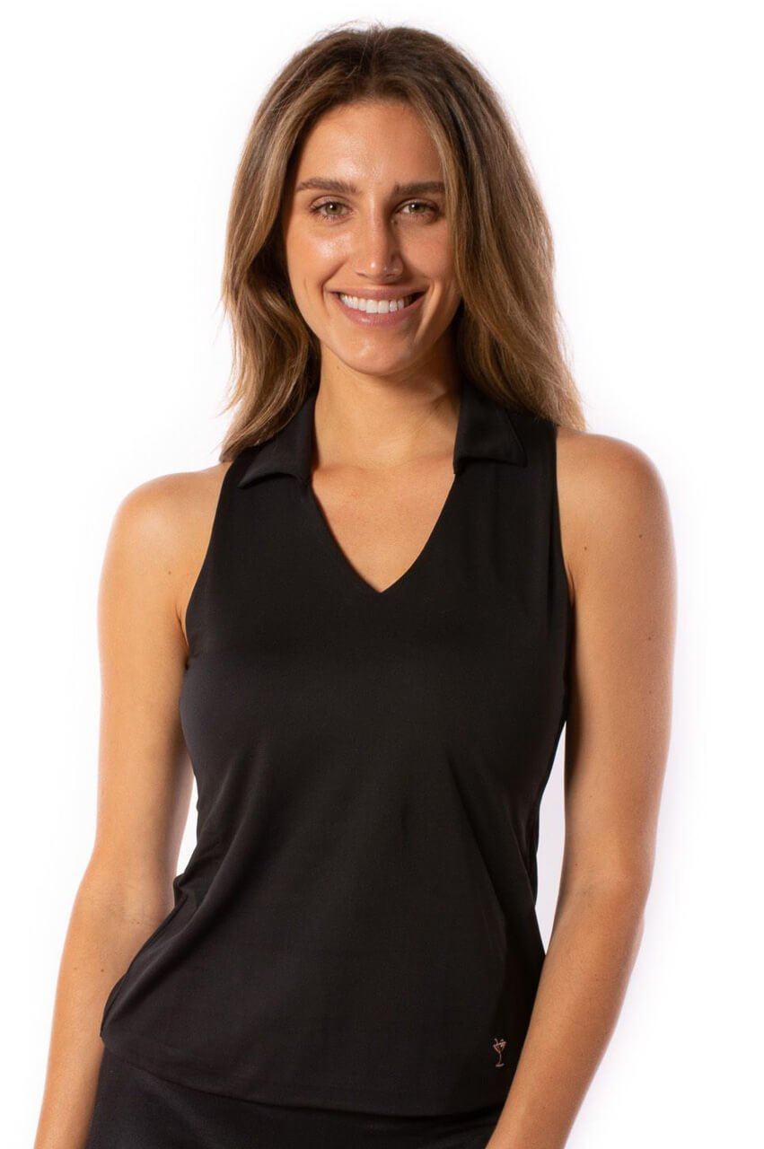 Black Sleeveless Lisa Sport Polo - GolftiniTops