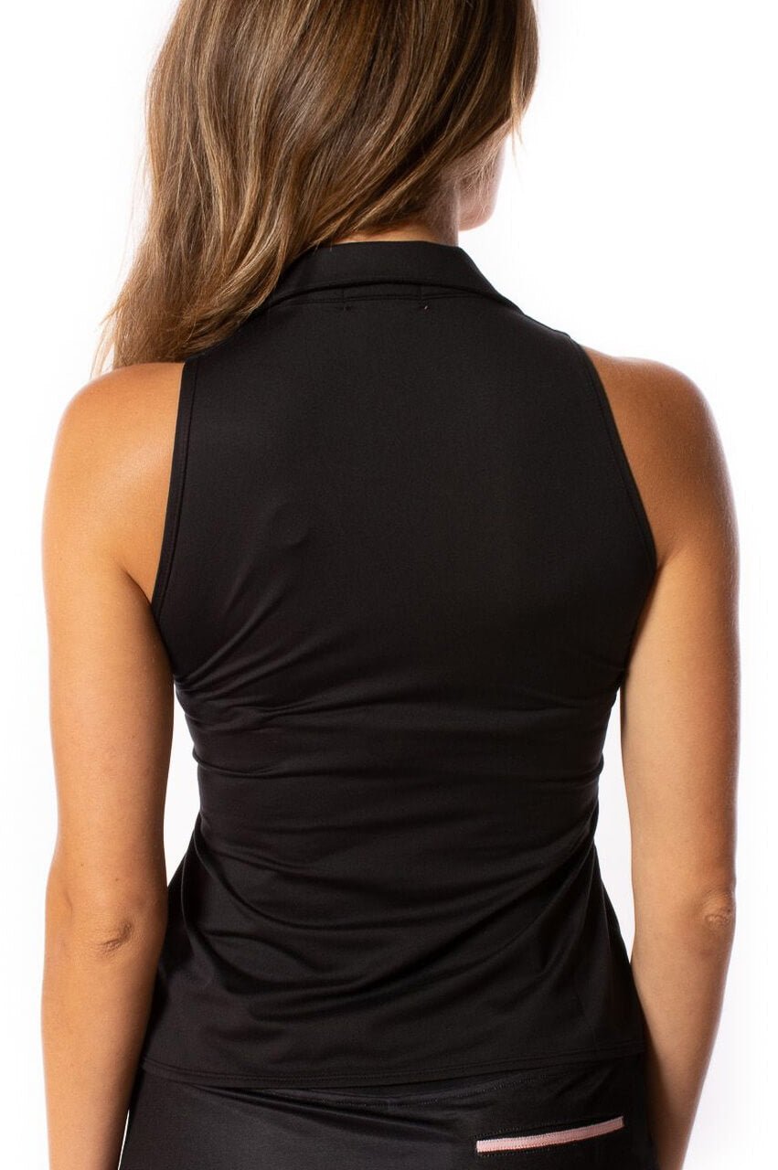 Black Sleeveless Lisa Sport Polo - GolftiniTops