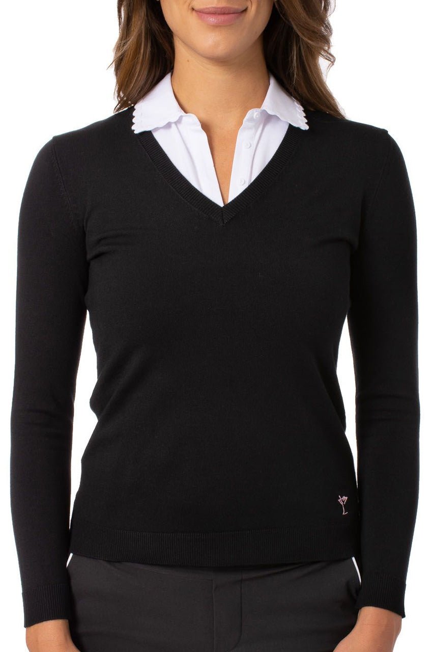 Black Stretch V - Neck Sweater - GolftiniSweaters