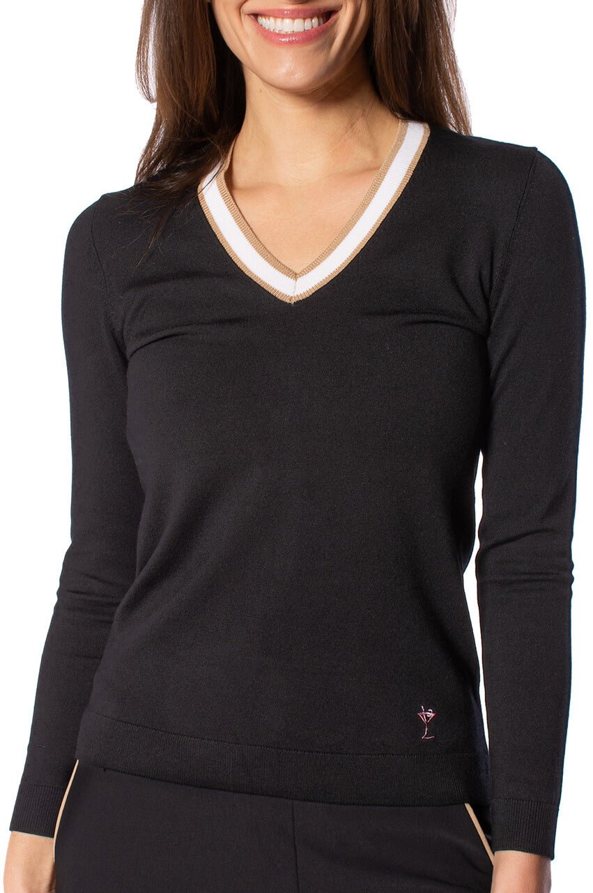 Black/Camel Stretch V - Neck Sweater - GolftiniSweaters
