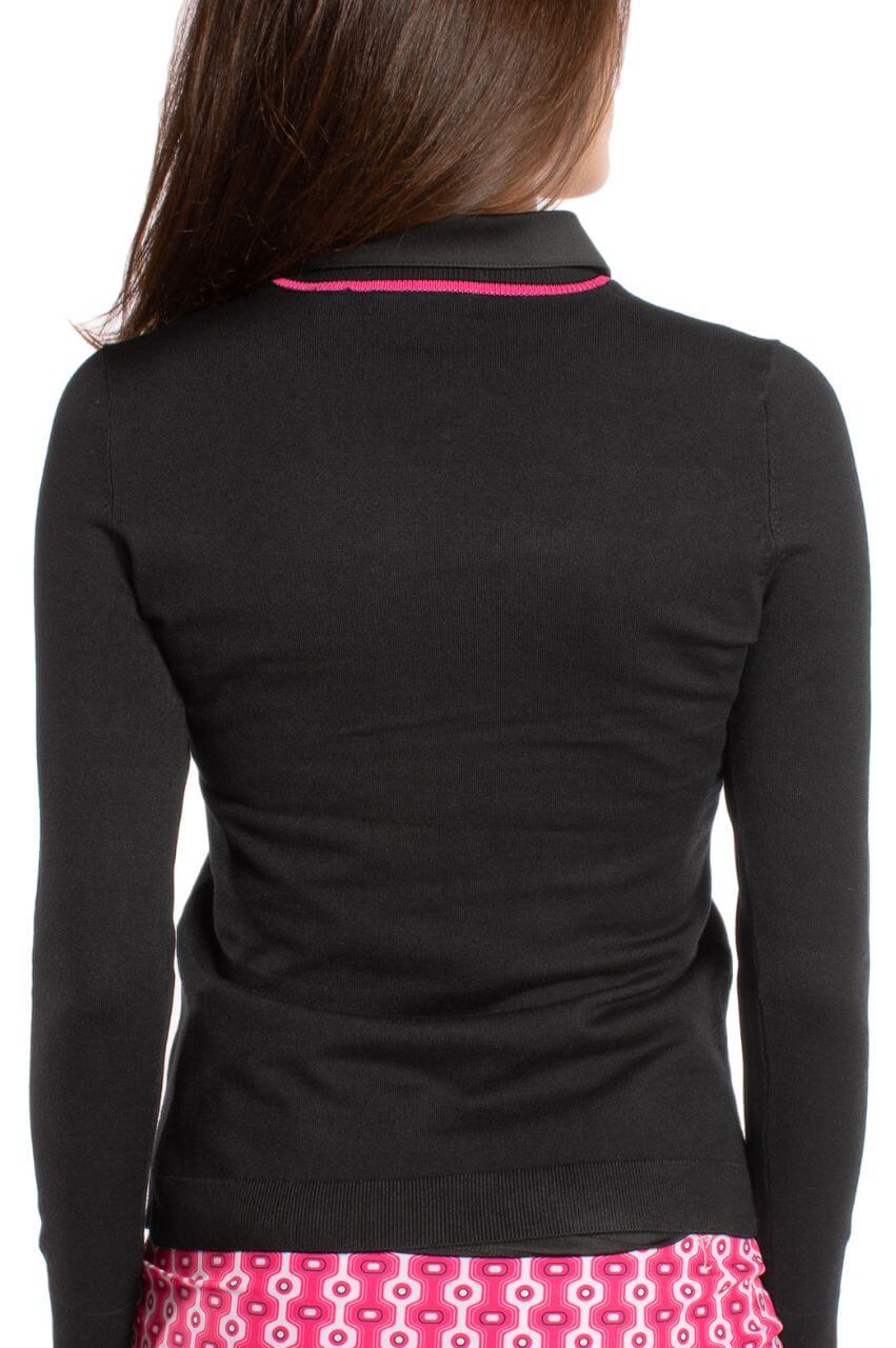 Black/Hot Pink Stretch V - Neck Sweater - GolftiniSweaters