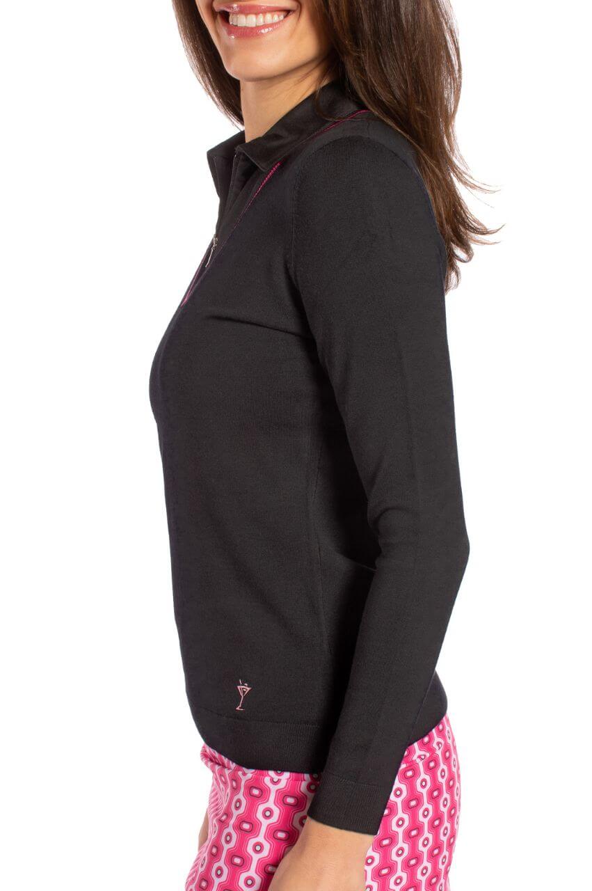 Black/Hot Pink Stretch V - Neck Sweater - GolftiniSweaters