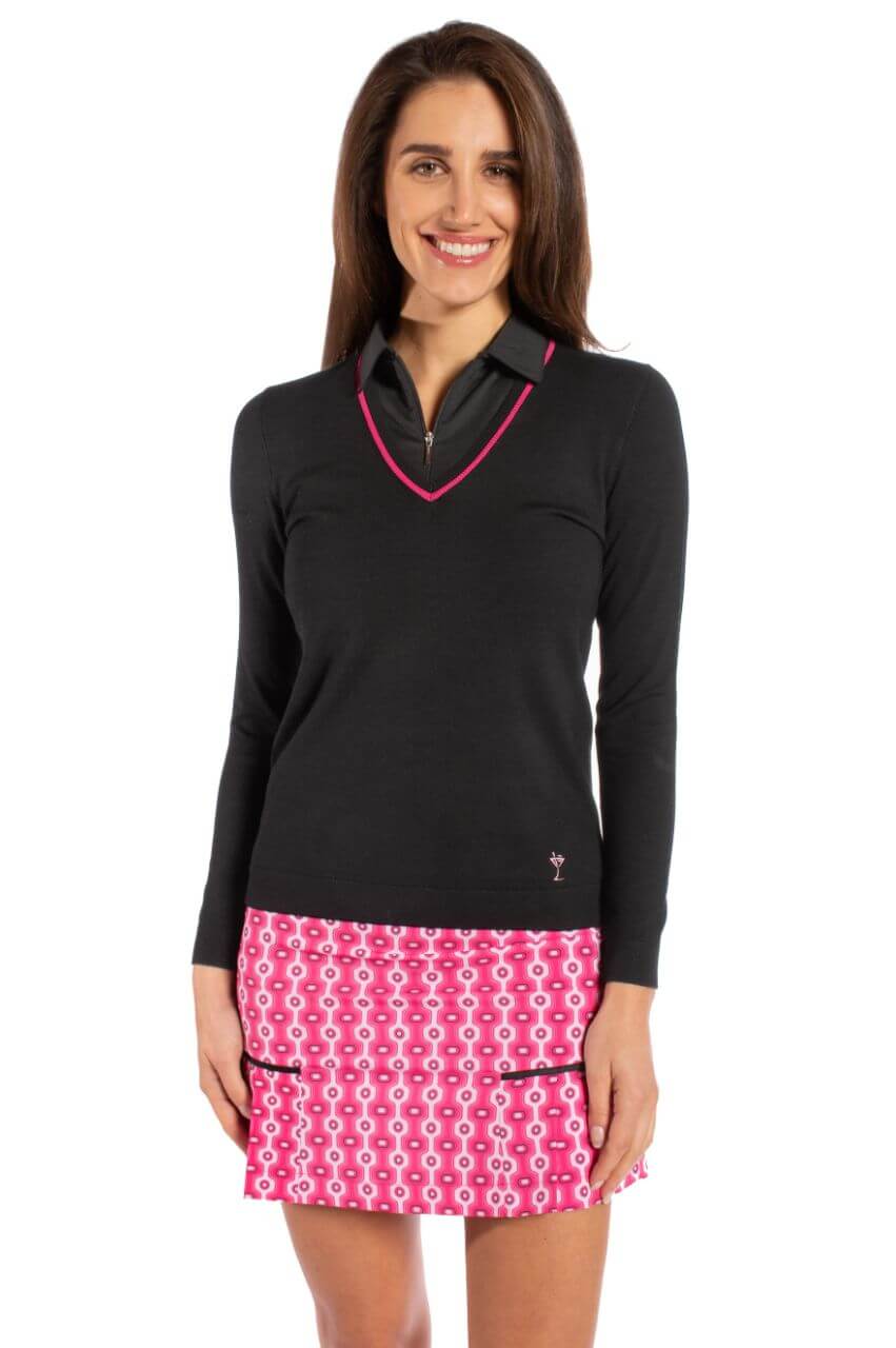 Black/Hot Pink Stretch V - Neck Sweater - GolftiniSweaters