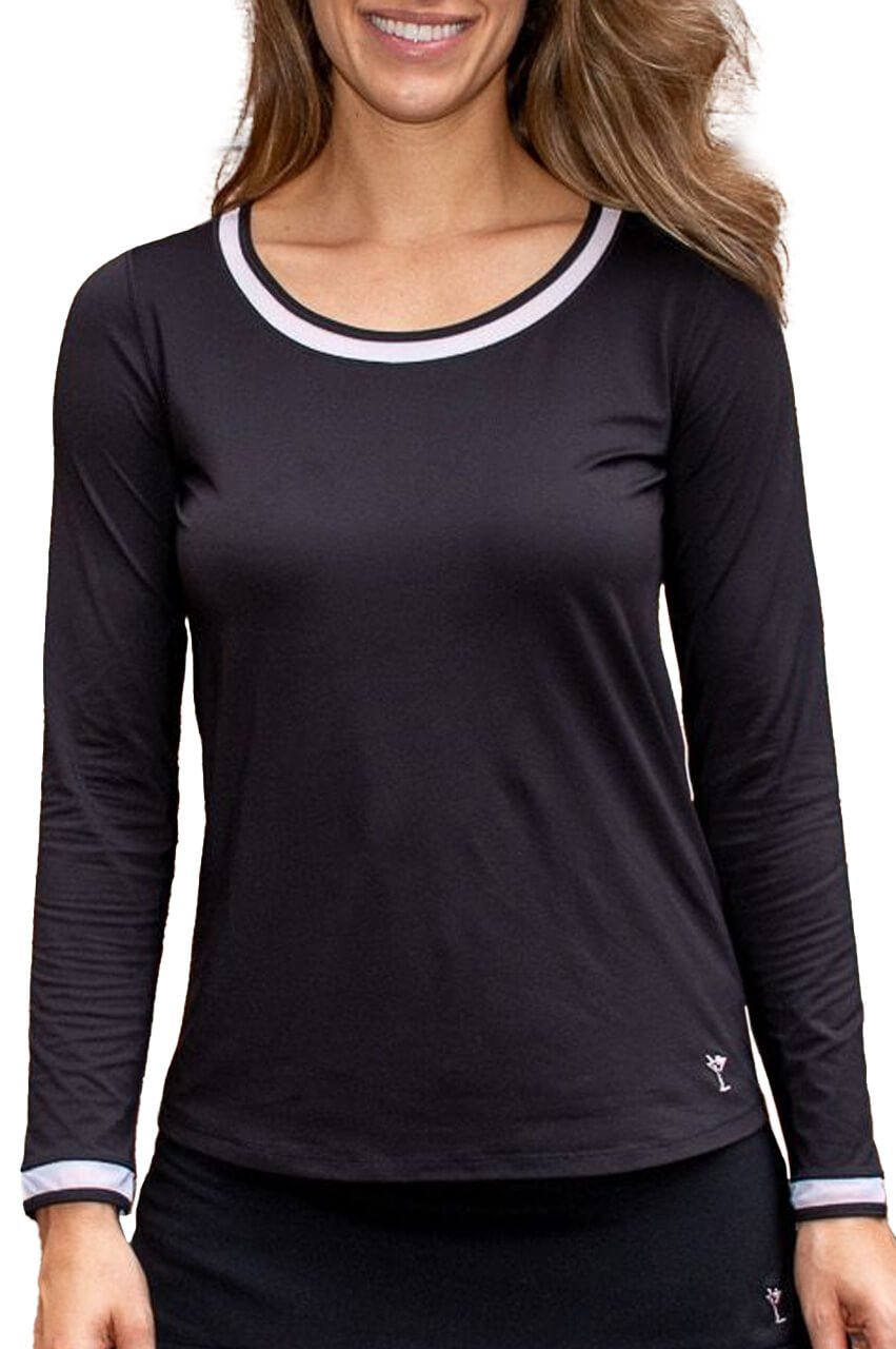 Black/White Long Sleeve Mesh Trim Top - GolftiniTops