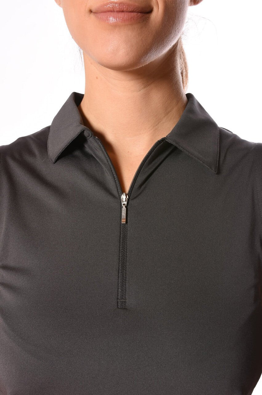 Charcoal Sleeveless Zip Polo - GolftiniTops