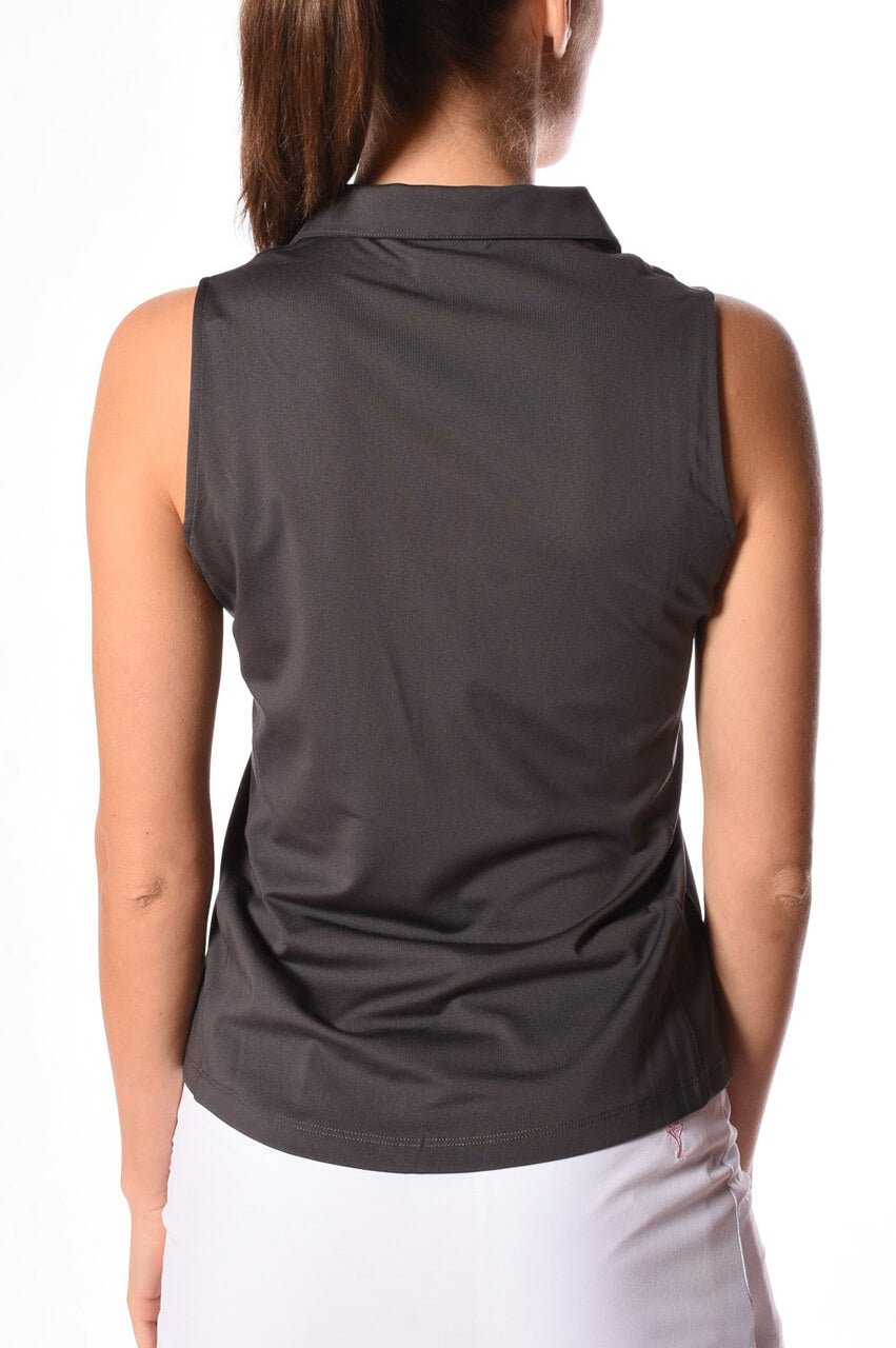 Charcoal Sleeveless Zip Polo - GolftiniTops