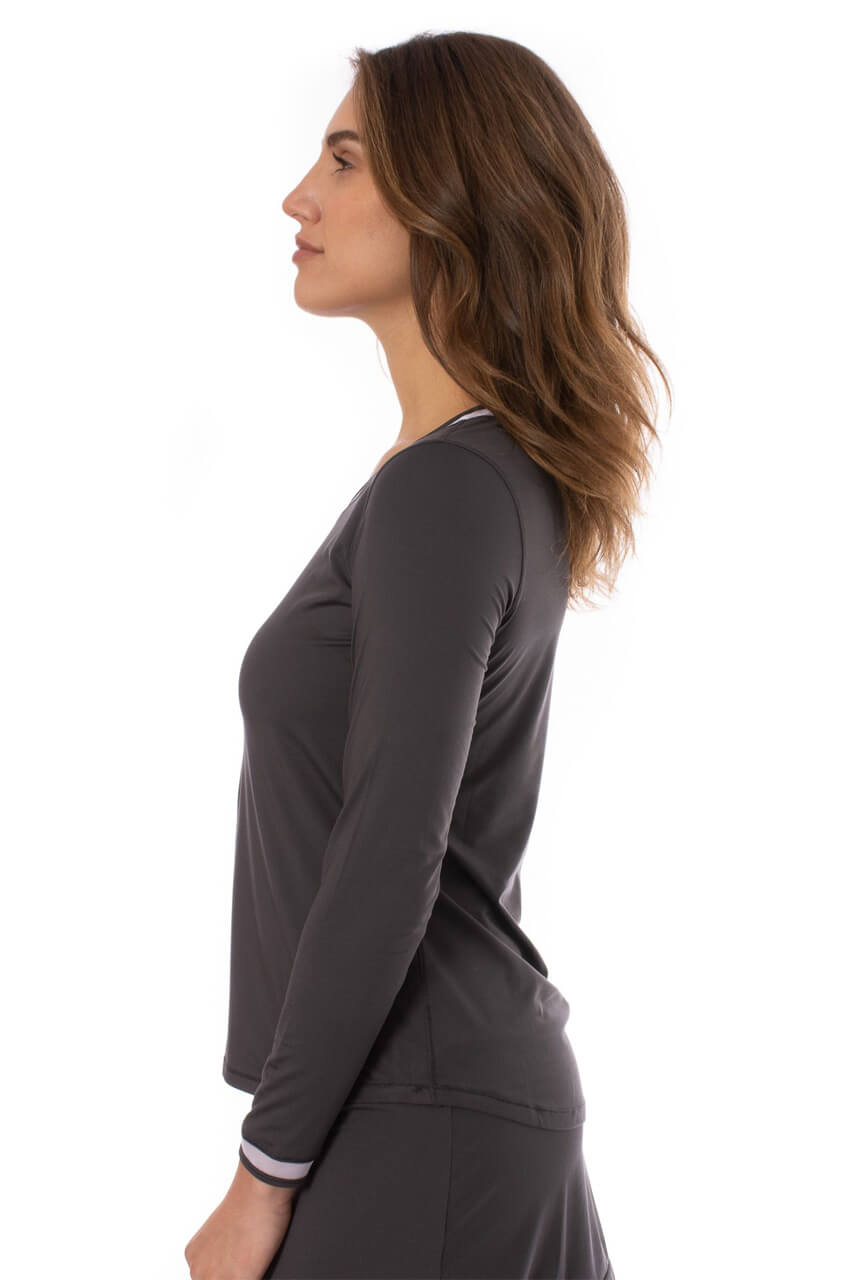 Charcoal/White Long Sleeve Mesh Trim Top - GolftiniTops