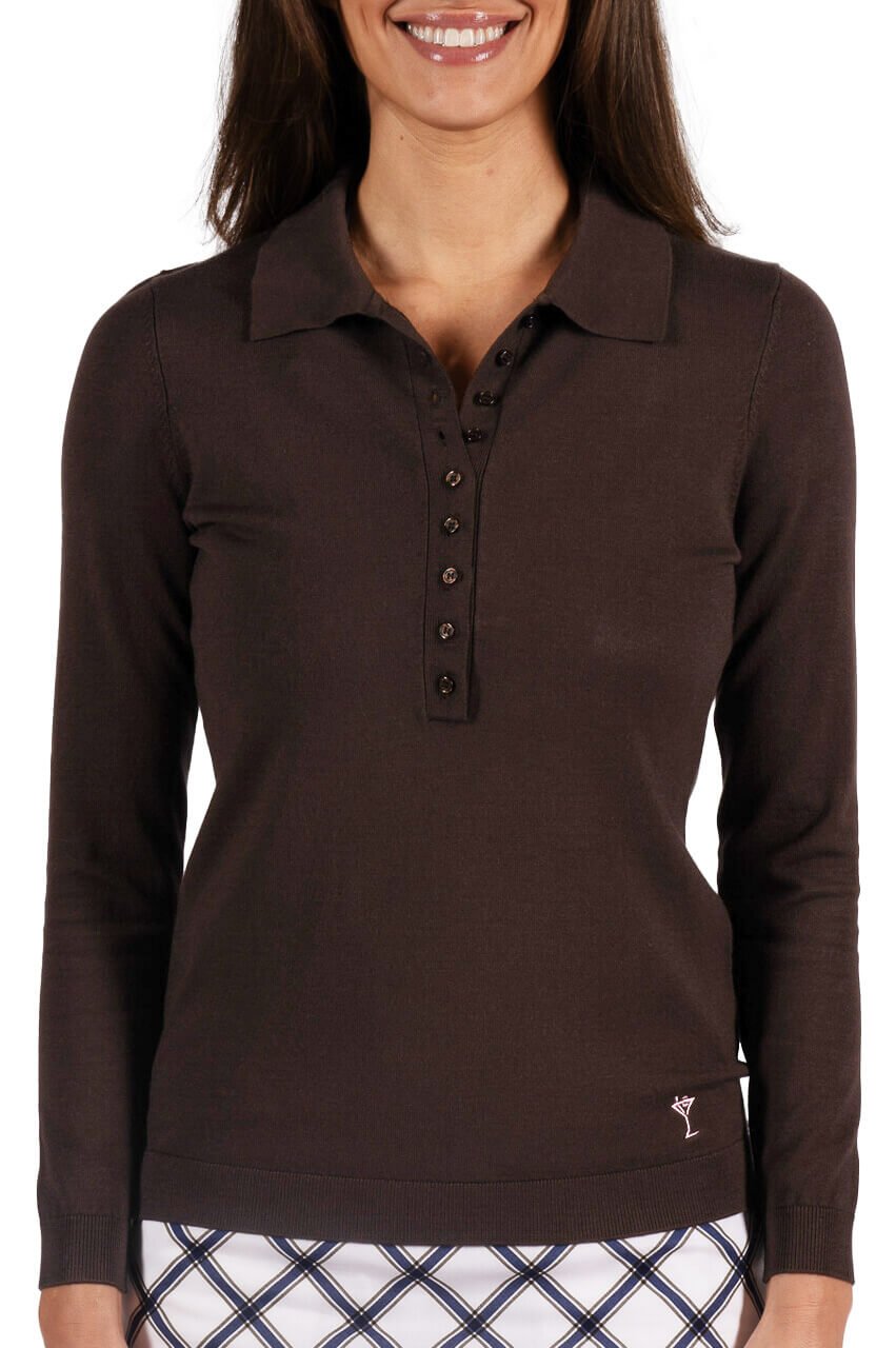 Cocoa Button Polo Sweater - GolftiniSweaters