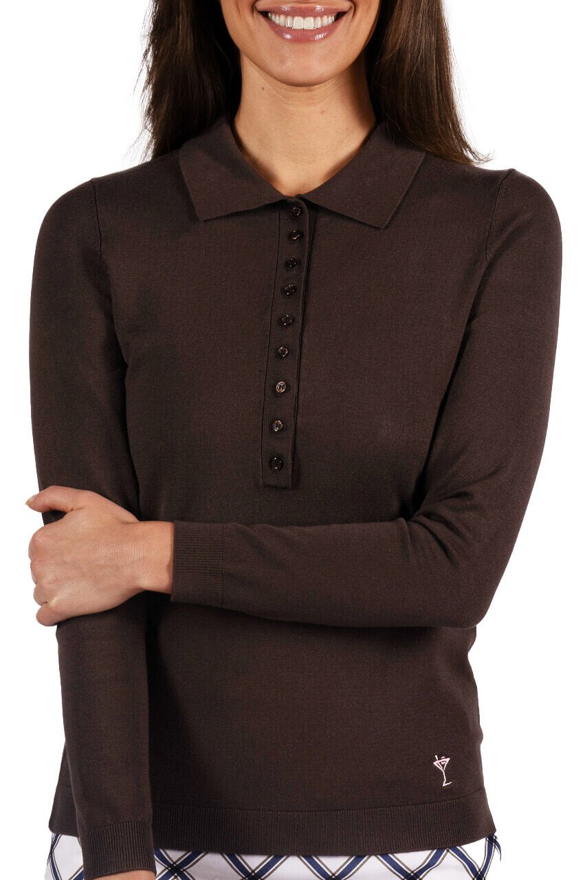 Cocoa Button Polo Sweater - GolftiniSweaters