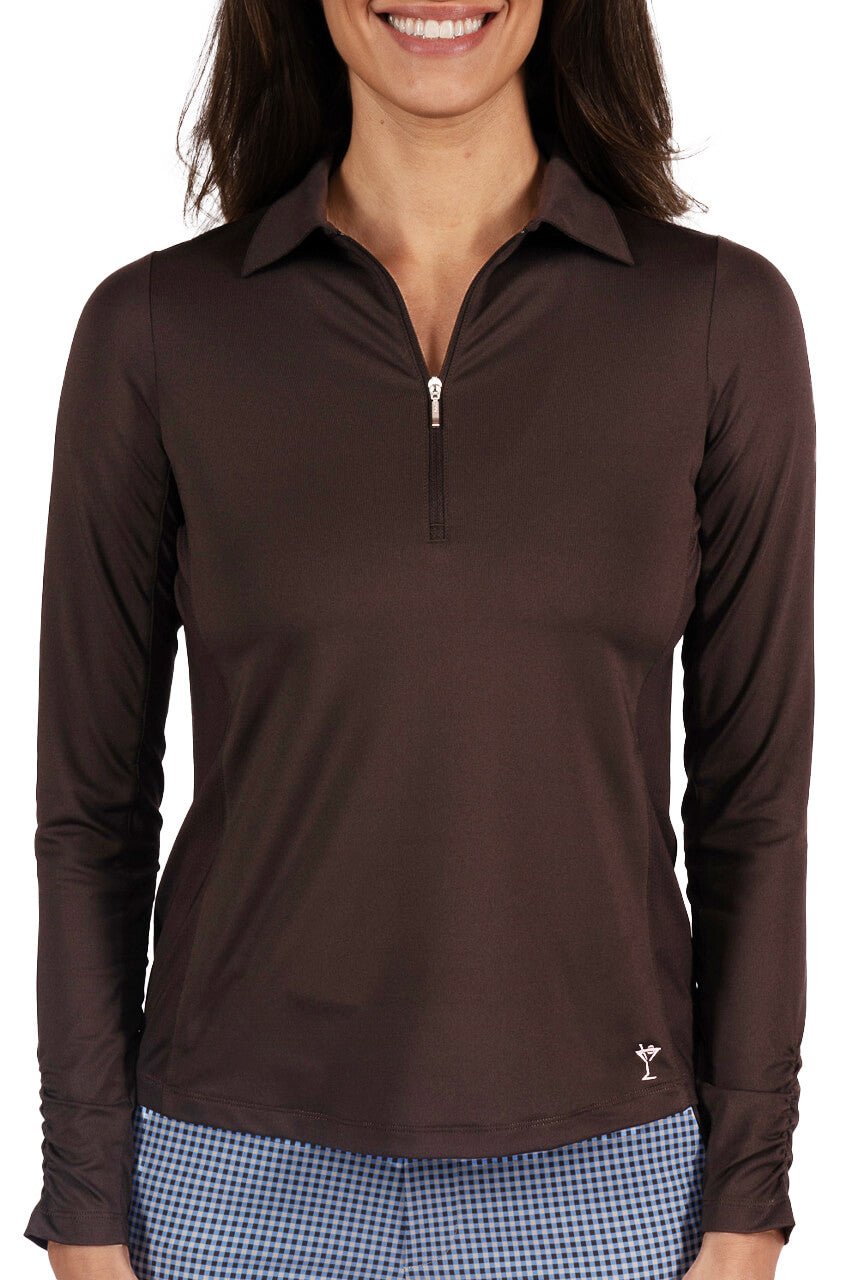 Cocoa Long Sleeve Zip Polo - GolftiniTops