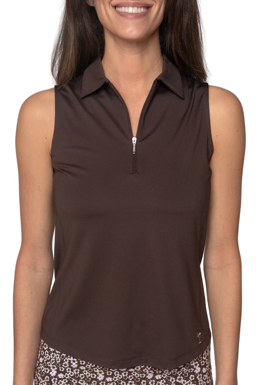 Cocoa Sleeveless Zip Polo - GolftiniTops