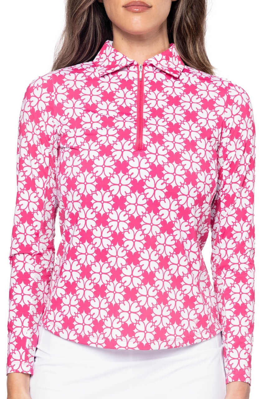 Floral Long Sleeve Cool Girl Polo - GolftiniTops