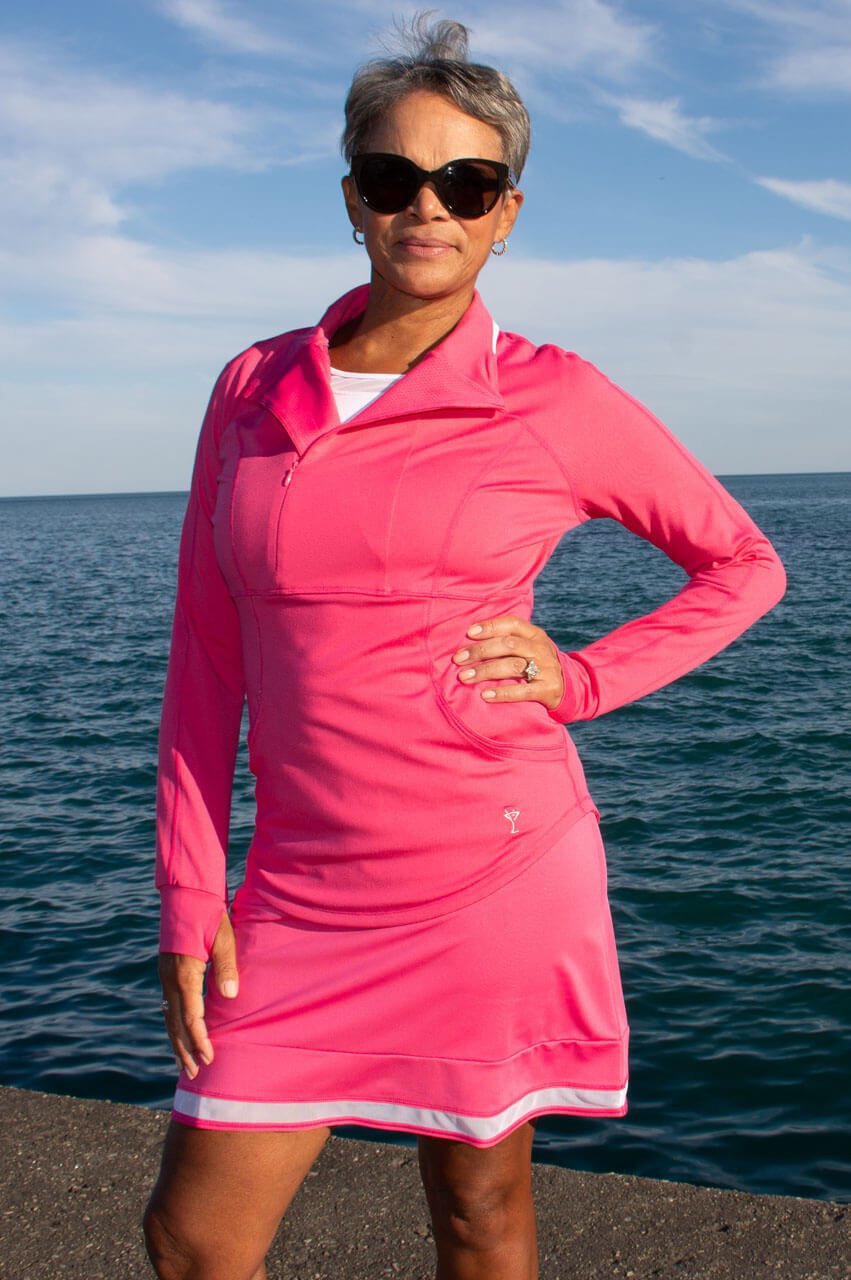 Hot Pink Contrast Quarter Zip Pullover - GolftiniTech Jackets