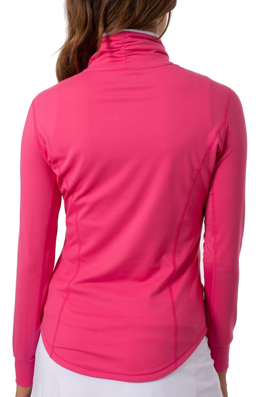 Hot Pink Contrast Quarter Zip Pullover - GolftiniTech Jackets
