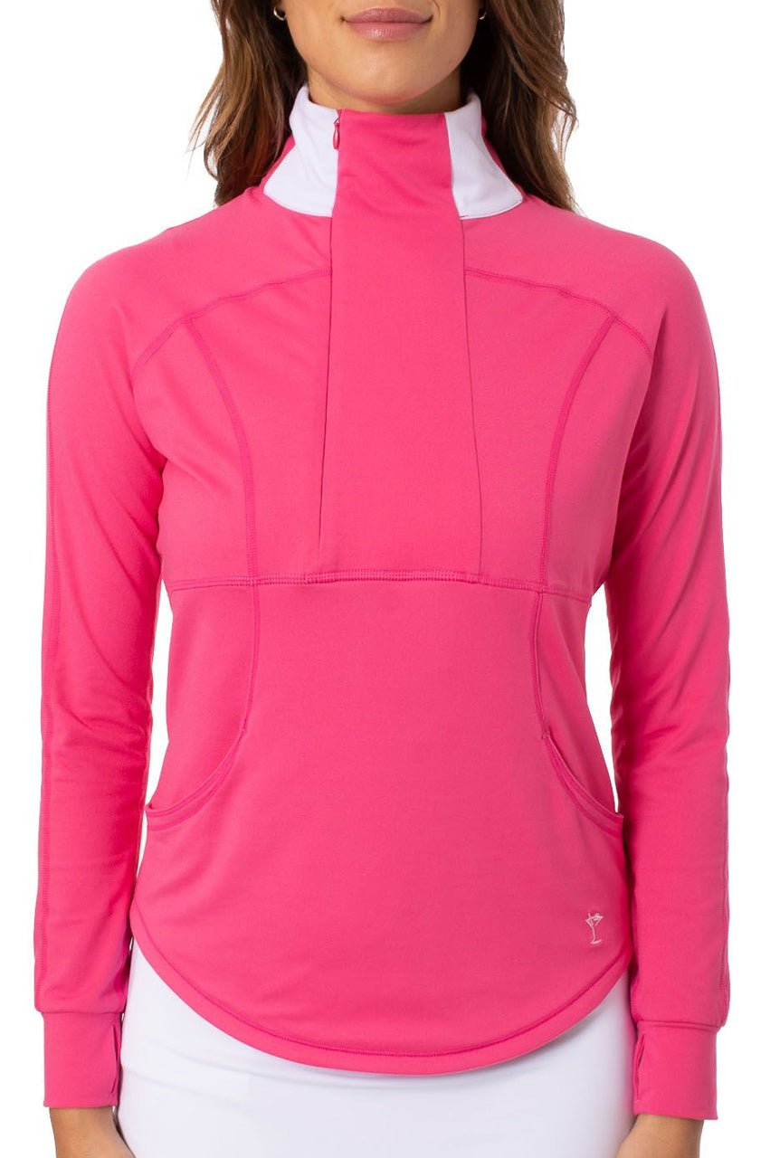 Hot Pink Contrast Quarter Zip Pullover - GolftiniTech Jackets