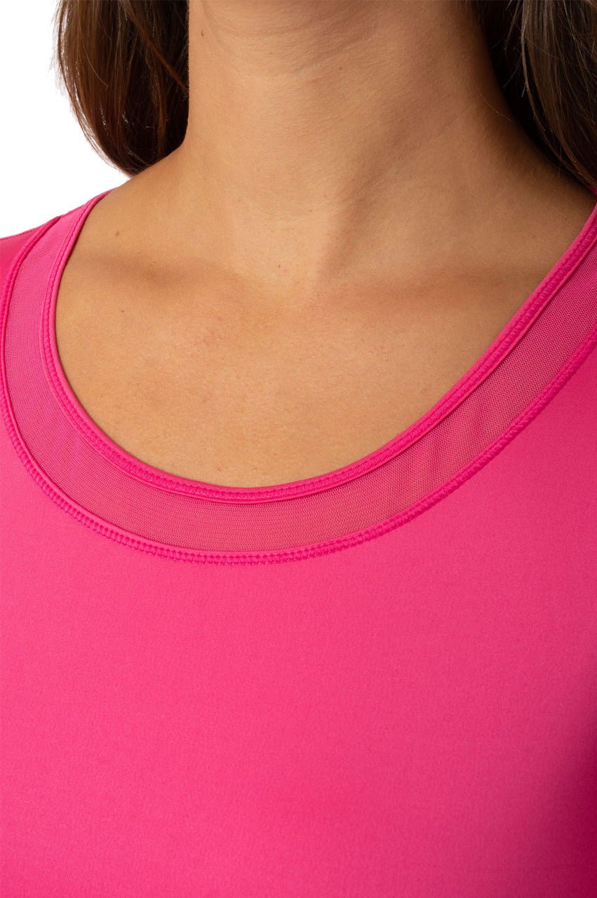 Hot Pink Long Sleeve Mesh Trim Top - GolftiniTops