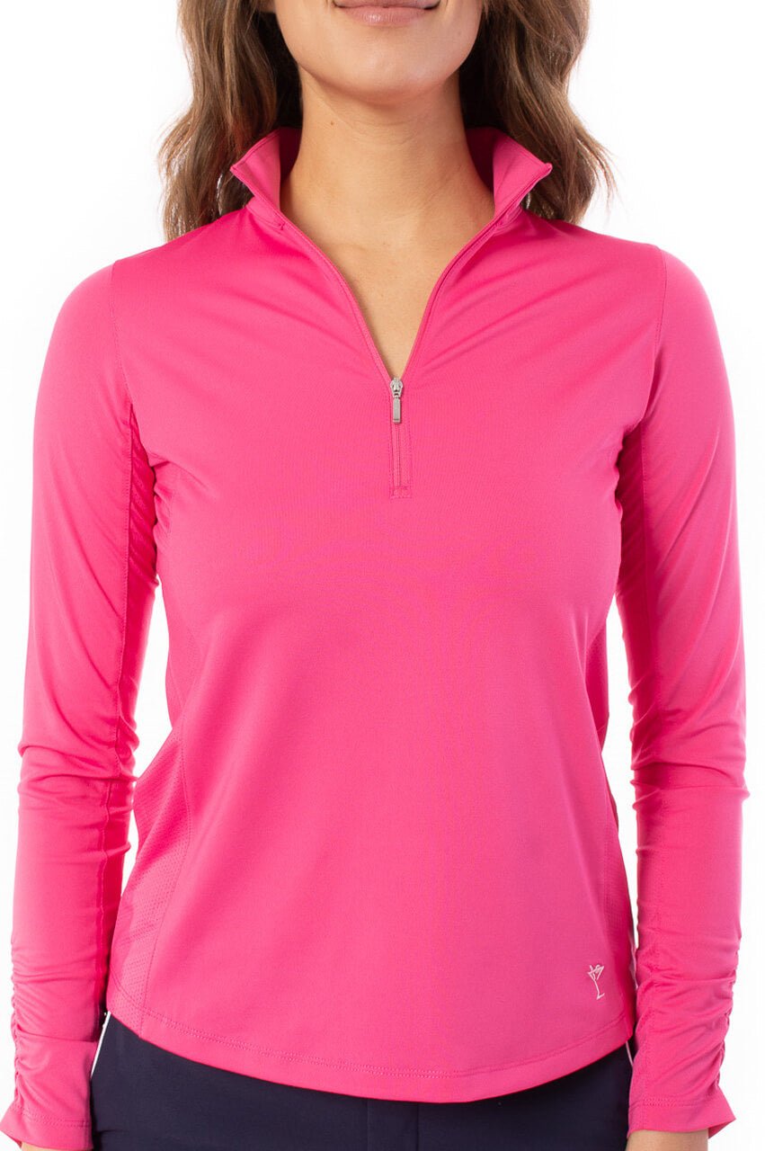 Hot Pink Long Sleeve Zip Mock Polo - GolftiniTops