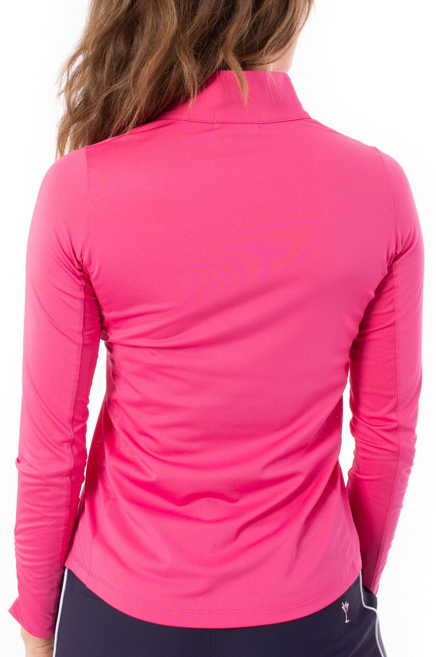 Hot Pink Long Sleeve Zip Mock Polo - GolftiniTops