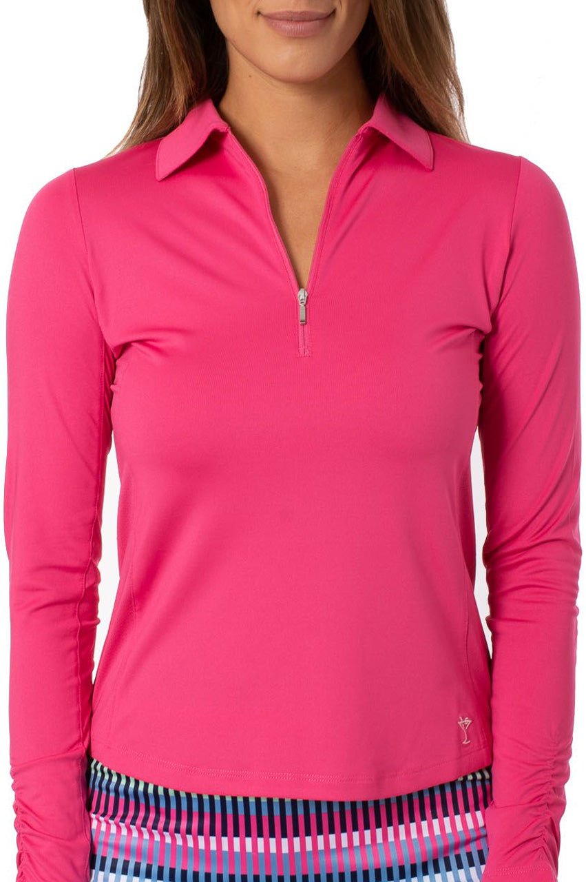 Hot Pink Long Sleeve Zip Polo - GolftiniTops
