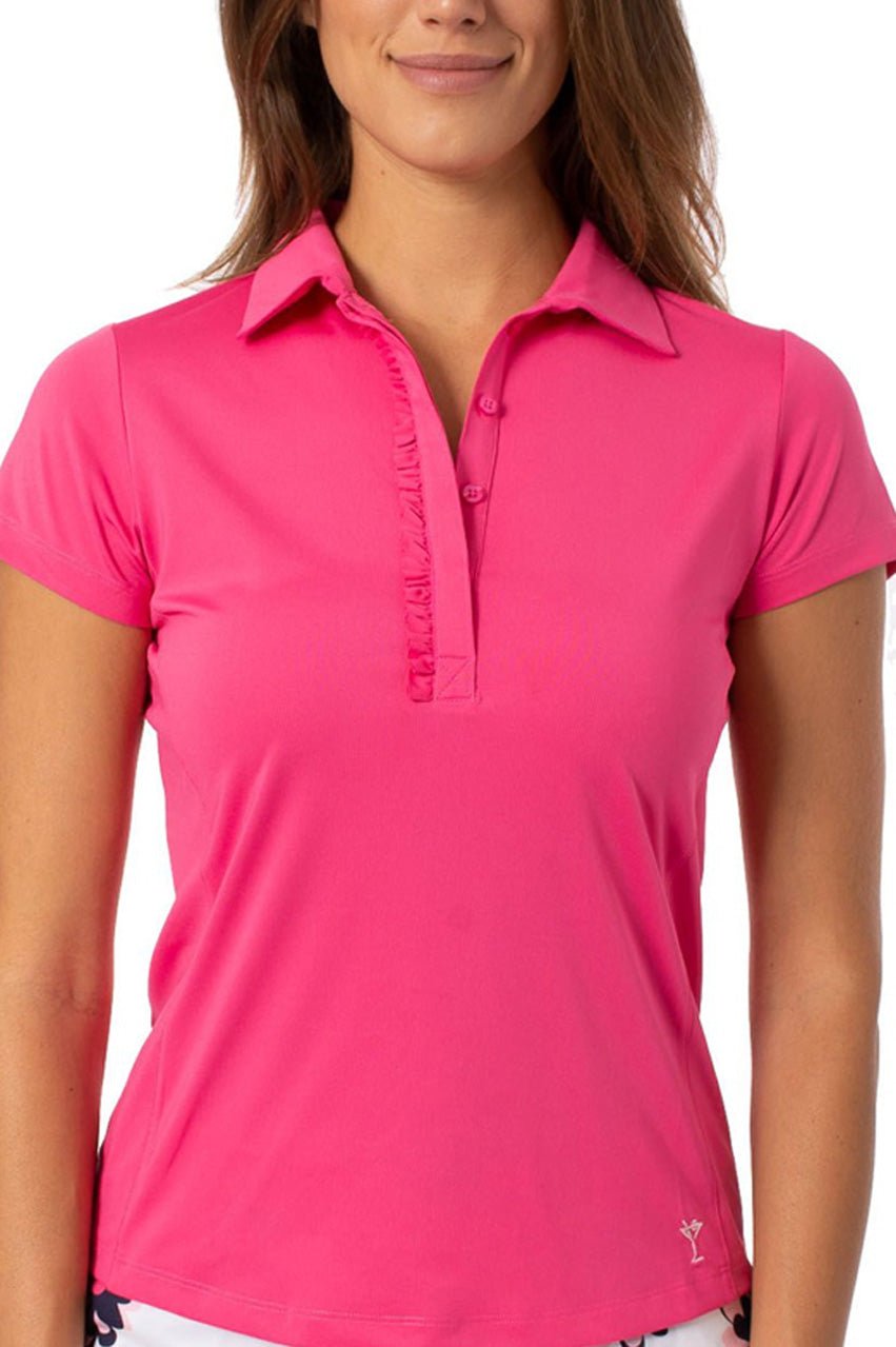 Hot Pink Short Sleeve Ruffle Polo - GolftiniTops