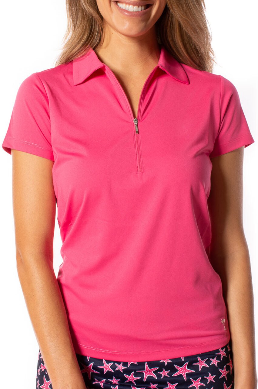 Hot Pink Short Sleeve Zip Polo - GolftiniTops