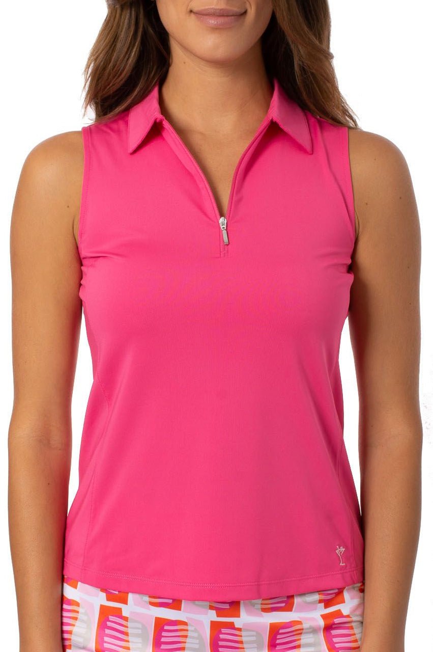 Hot Pink Sleeveless Zip Polo - GolftiniTops