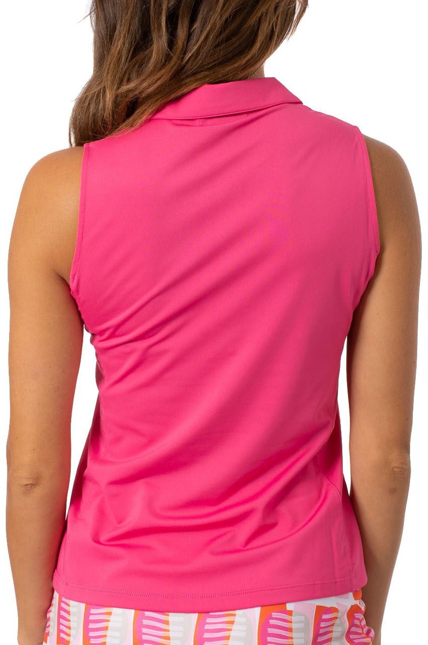 Hot Pink Sleeveless Zip Polo - GolftiniTops