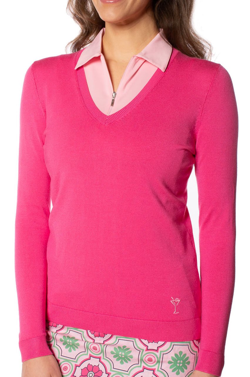 Hot Pink Stretch V - Neck Sweater - GolftiniSweaters