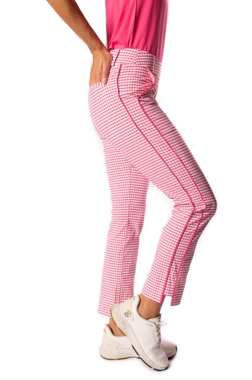 Hot Pink/White Checkered Stretch Ankle Pant - GolftiniPant