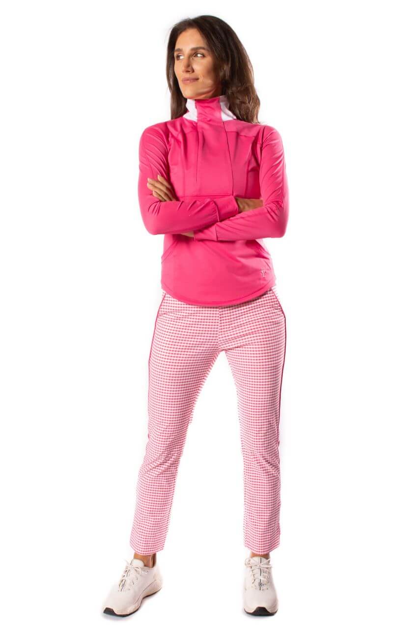 Hot Pink/White Checkered Stretch Ankle Pant - GolftiniPant