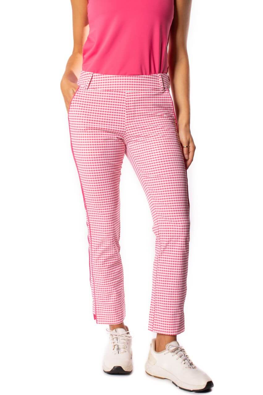 Hot Pink/White Checkered Stretch Ankle Pant - GolftiniPant